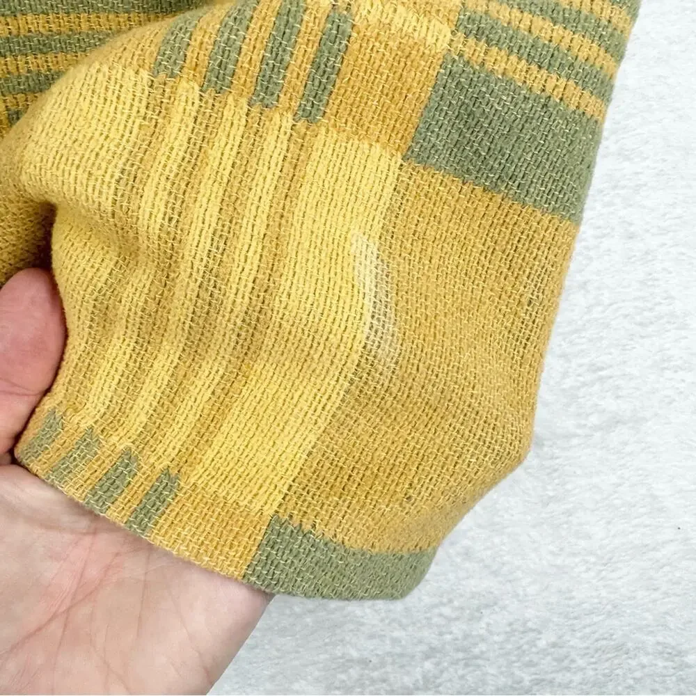 Vintage Artsy Lagenlook Patchwork Knit Single Button Poncho Wrap Shawl Yellow OS